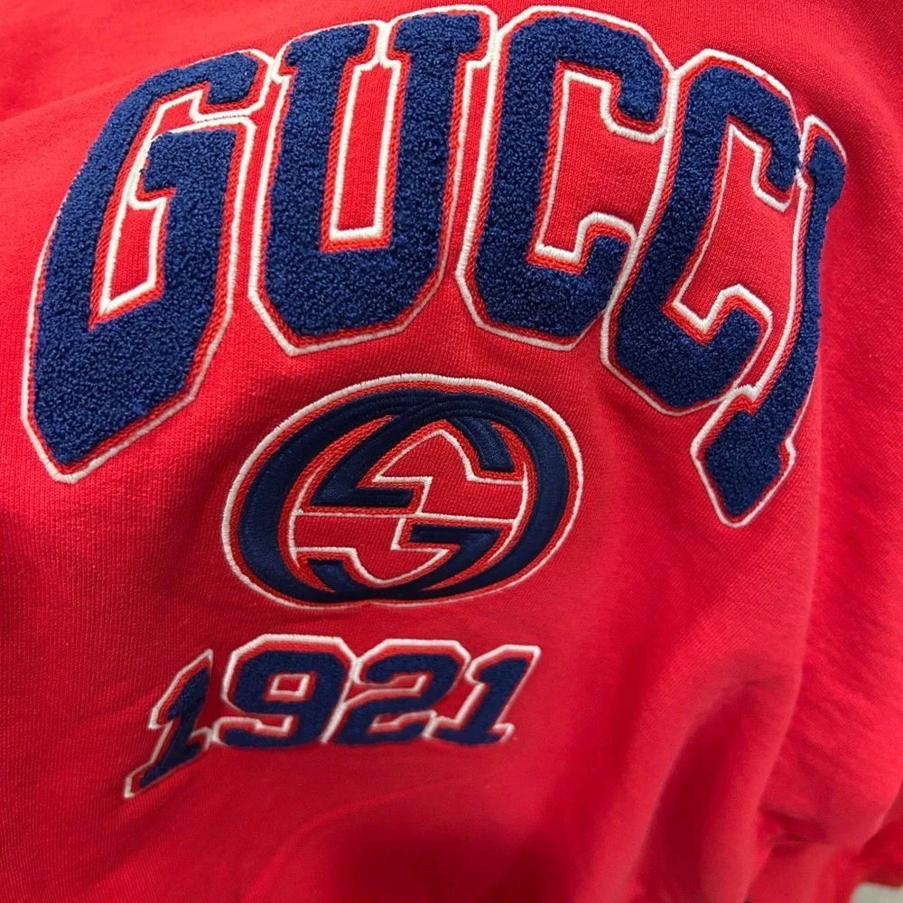 Men's Gucci logo embroidered cotton jersey sweatshirt, size large made in Italy